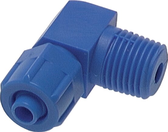 Exemplary representation: CK angular hose fitting with conical thread, plastic (POM)