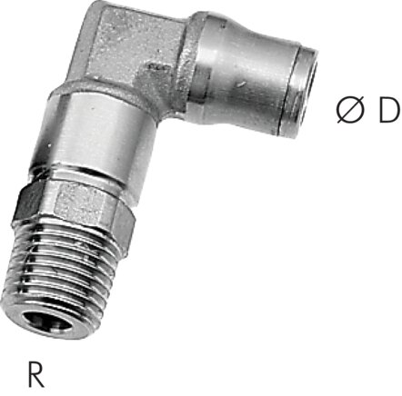 Exemplaire exposé: Raccord angulaire avec filetage conique (positionnable), série acier inoxydable