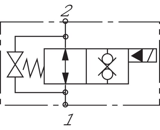 Symbole de commutation: Vanne à clapet 2/2 voies (ouverte hors tension, blocage bilatéral)