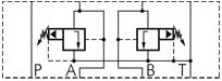 Symbole de commutation: Soupape de limitation de pression (A -> T et B -> T)